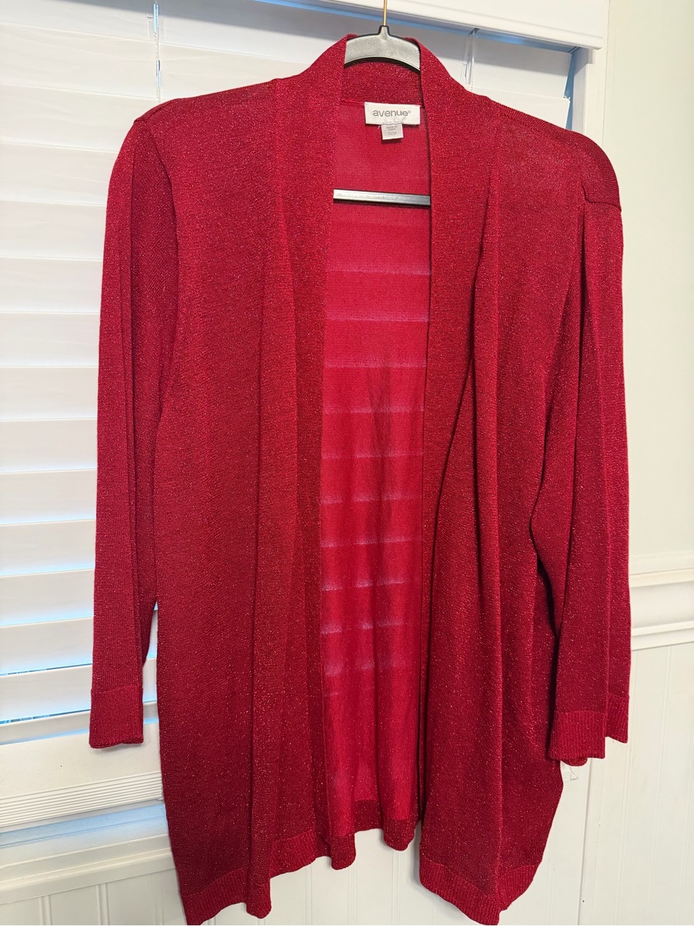 Avenue Metallic Red Open-Front Cardigan